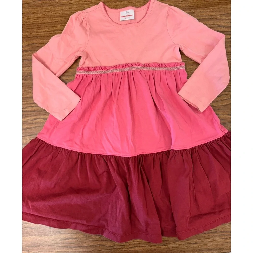 Hanna Andersson Kids SIZE 110/US 5 pink Colorblock Tiered Organic Cotton Dress